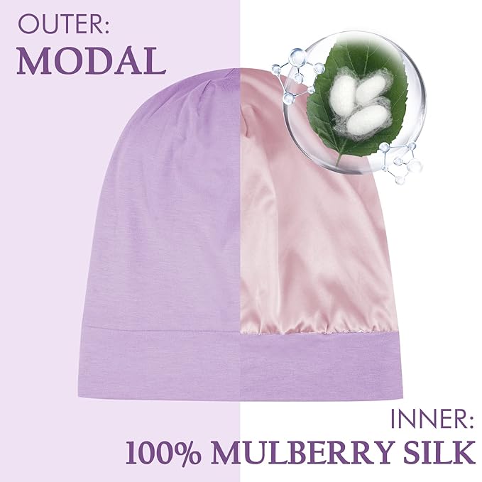 OLESILK 100% Mulberry Silk Bonnet for Sleeping Women & Men, Silk Hair Wrap for Sleeping, Purple
