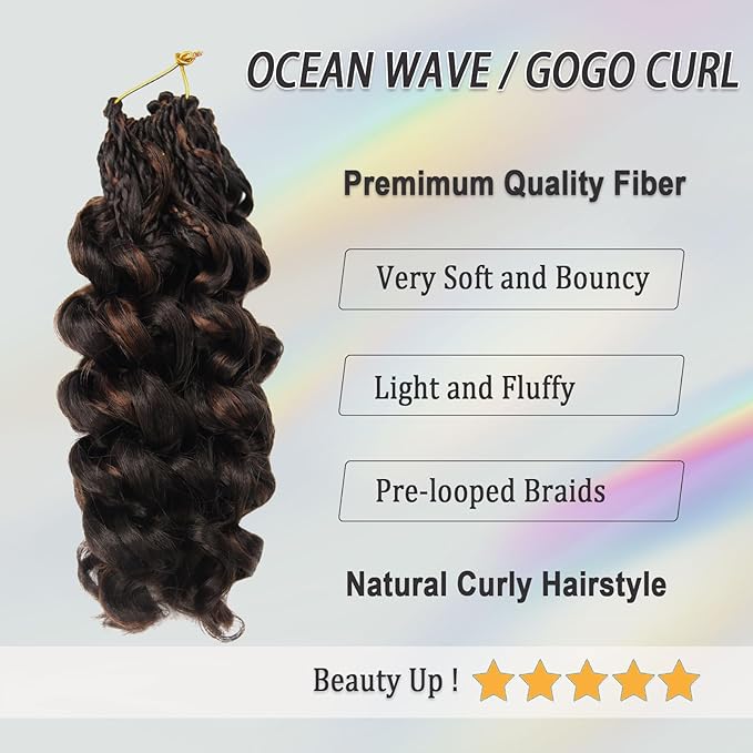 Short Crochet Hair Curly Highlight 4/30 Brown GoGo Curl Crochet Hair for Black Women Ocean Deep Water Wave Beach Curl Crochet Braids Soft Like Human Hair 7 Pack Natural Look Hair Extensions