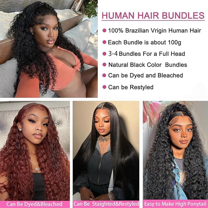 Curly Bundles Human Hair Water Wave 1 Bundle Human Hair 26 Inch 12A Grade 100% Unprocessed Virgin Remy Hair Weave Extension #1B Color