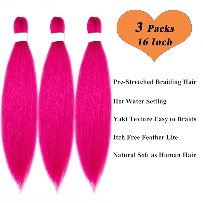 Kids Pink Braiding Hair Pre Stretched Short Braiding Hair Extensions for Braiding Box Braids Knotless Prestretched Braiding Hair 16 Inch
