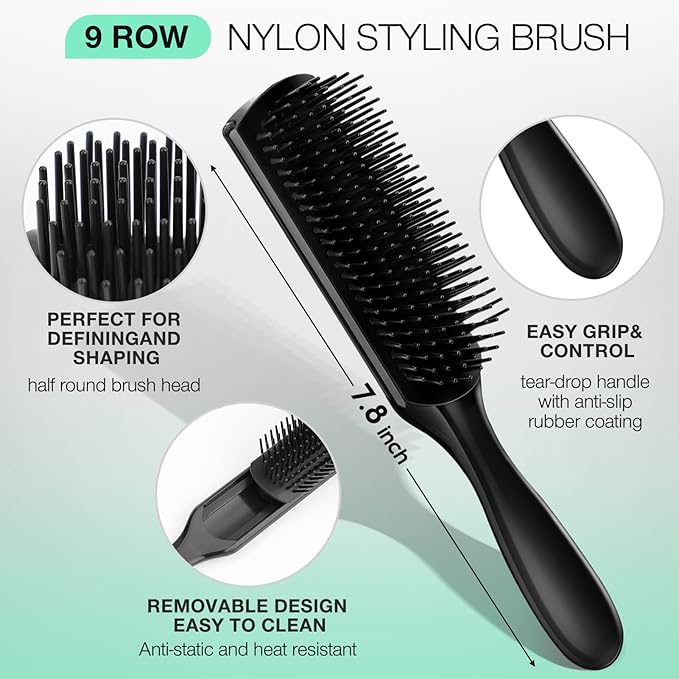Hommtina 4pcs Detangling Brush Set Getting Shine and Makes Hair Smooth, Curly Hair Brush for Adult & Kids Wet or Dry Hair (3 PCS, Black+Black)