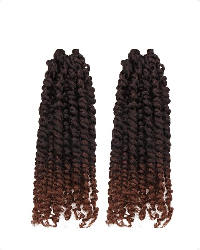 Pre-Twisted Passion Twist Crochet Hair for Black Women Passion Twist Hair Pre Looped Bohemian Braids 10 Inch 2 Packs Ombre Black to Brown Short Bob Curly Braiding Hair Extensions(10"-2P,T1B/30)