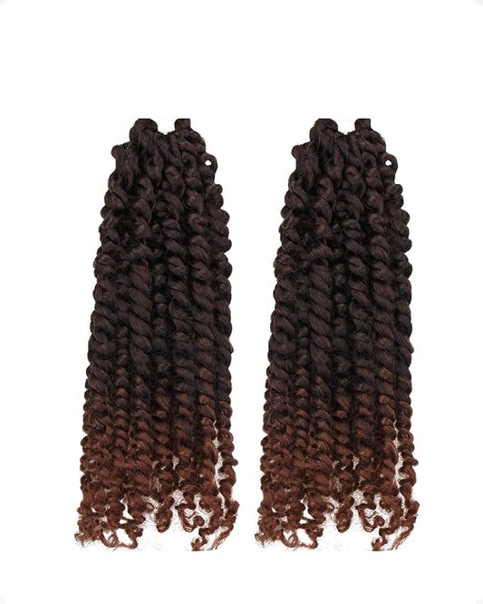 Pre-Twisted Passion Twist Crochet Hair for Black Women Passion Twist Hair Pre Looped Bohemian Braids 10 Inch 2 Packs Ombre Black to Brown Short Bob Curly Braiding Hair Extensions(10"-2P,T1B/30)