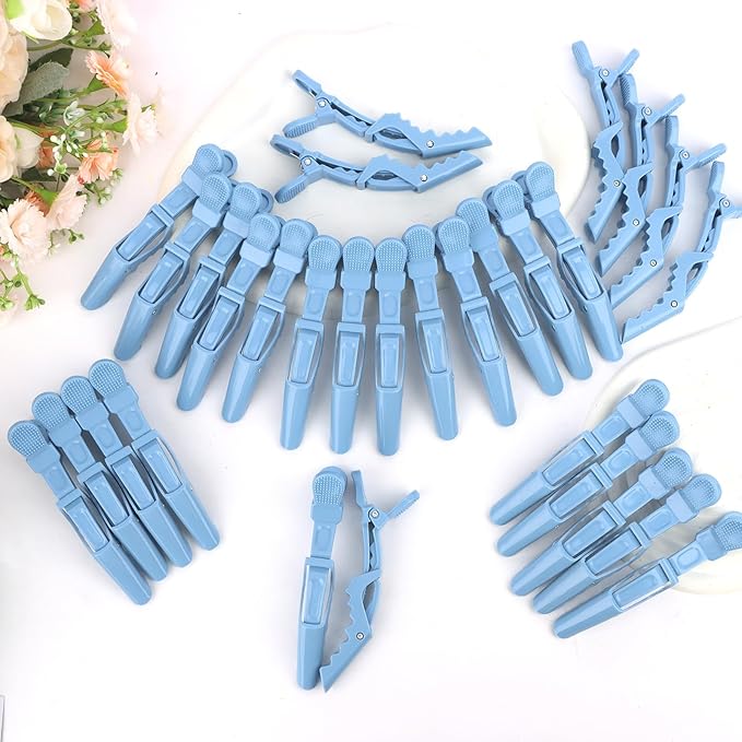 30 Pack Alligator Hair Clips for Styling, Sectioning Crocodile hair Clips Professional Barber Accessories for Salon of Thick Curly Volume Hair (Blue)