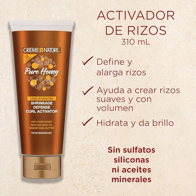 Creme of Nature Pure Honey Define Shrinkage Defense Curl Activator, Moisture-Rich Formula with Coconut Oil & Shea Butter, For Dry, Dehydrated Hair 10.5 oz