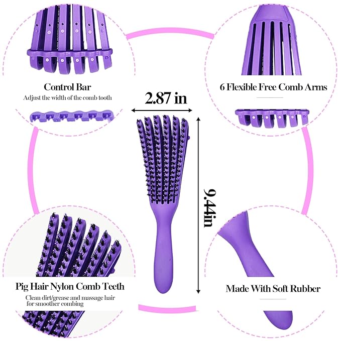 10Pcs Natural Hair Detangling Brush Set with Sleep Bonnet for Curly, Afro, African Black 3a to 4c Hair - Faster Detangling on Wash Days