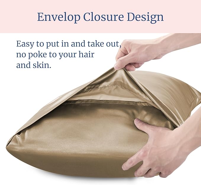 BEDELITE Satin Pillowcase for Hair and Skin, Super Soft Similar to Silk Pillow Cases 4 Pack with Envelope Closure, Cooling Pillowcases for Women Men (20"x26" Standard Size, Tawny Brown)