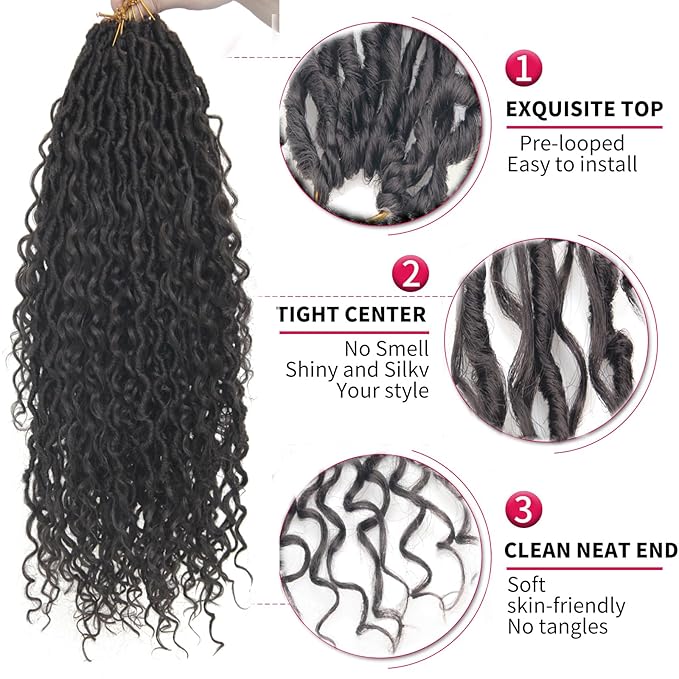 8Packs Goddess Locs Crochet Hair 18Inch Boho Faux Locs,Crochet Loc With Curly Ends River Hippie Bohemian Loc Crochet Hair for Black Women(4#, 18inch(Pack of 8))