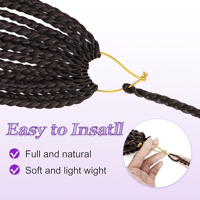 Eacia Goddess Box Braids Crochet Hair 24 Inch 7 Packs Boho Box Crochet Hair for Women Pre Looped Dark Brown Braids with Curly Ends (24 Inch, 4#)