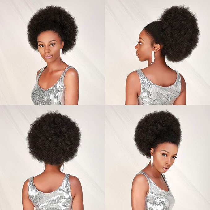 GLAM21USA Afro Puff Drawstring Ponytail Retro Kinky Curly Ponytail Wig Clip in Bun Hair Piece for Black Women Synthetic Hair Extension (LARGE, 2 (Dark Brown))