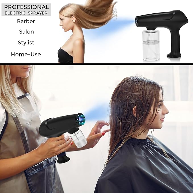 Barber Spray Bottle with Blue Light, Rechargeable Electrostatic Atomizer Sprayer, Nano Mist Sprayer for Stylist,Barber and Home Use