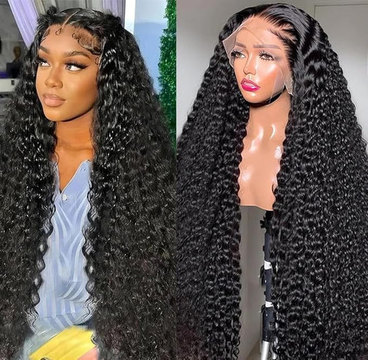22Inch 13X6 Lace Front Wigs Human Hair 200% Density Deep Wave HD Transparent Lace Front Wigs Human Hair Pre Plucked Glueless Wigs Deep Curly Human Hair for Women With Baby Hair