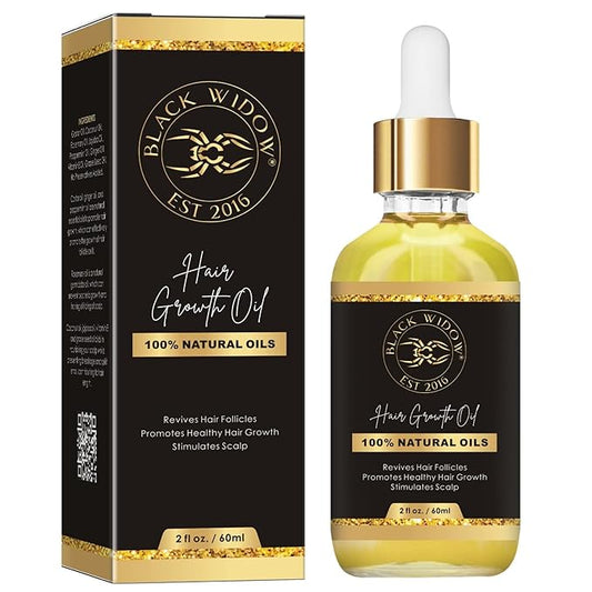 Black Widow Hair Growth Oil 2 oz – All-Natural Follicle-Stimulating Blend with Botanical Oils & Vitamins – Reduces Thinning, Builds Density & Length