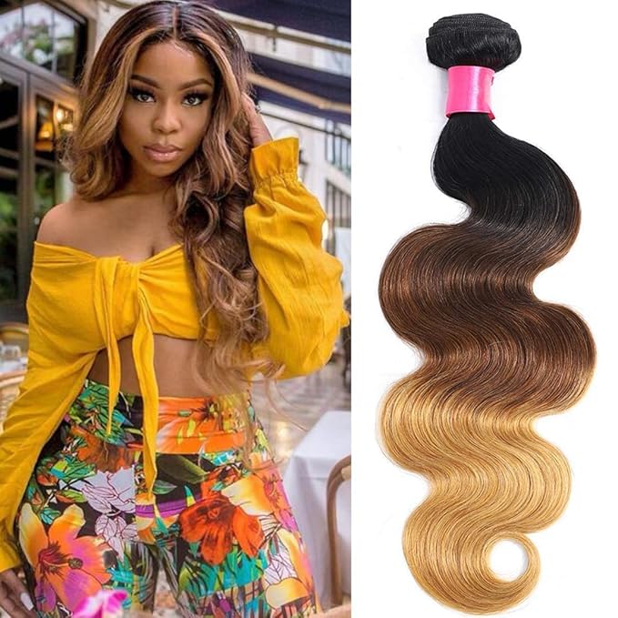 Ombre Human Hair Bundles 1b/4/27 Three Tone Brazilian Ombre Body Wave One Bundle 18inch 100% Unprocessed Virgin Human Hair Bundles Weaves Extensions for Women