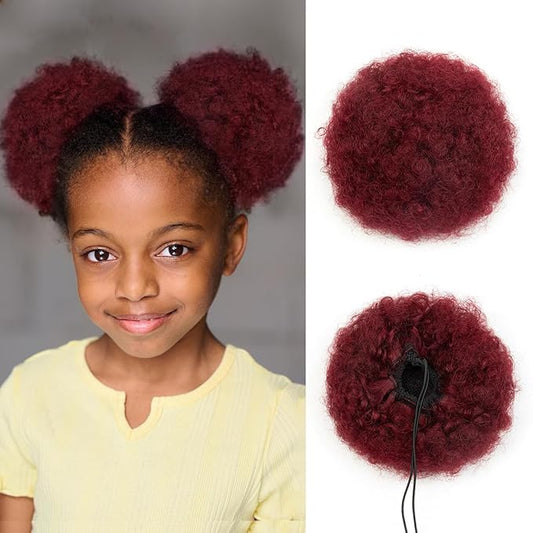isheeny Small Human Hair Ponytail Extension For Kids 2-5 Years Old, 100% Human Hair Bun Small Drawstring Ponytail Burg For Little Girls,Curly Hairpiece Natural, Soft, And Durable For Repeated Use