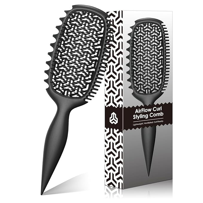 Curl Defining Brush for Thick Coily Hair, Firm-Bristle TPEE Detangling Brush for Coarse 4A–4C Curls, Dual-Sided Wide & Narrow Tooth Brush for Wet & Dry Curl Shaping– Women & Men (2054-Matte Black)