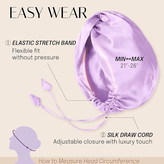 OLESILK Silk Bonnet for Sleeping Women: 100% Mulberry 22 Momme Silk, Adjustable Fit for Night Hair Care, No Frizz for Curls, Lavender