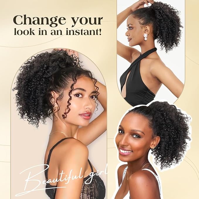 isheeny Drawstring Ponytail for Black Women, 100% Human Hair Curly Ponytail Extension, Adds Volume & Length 8Inch Easy to Install for Daily/Parties