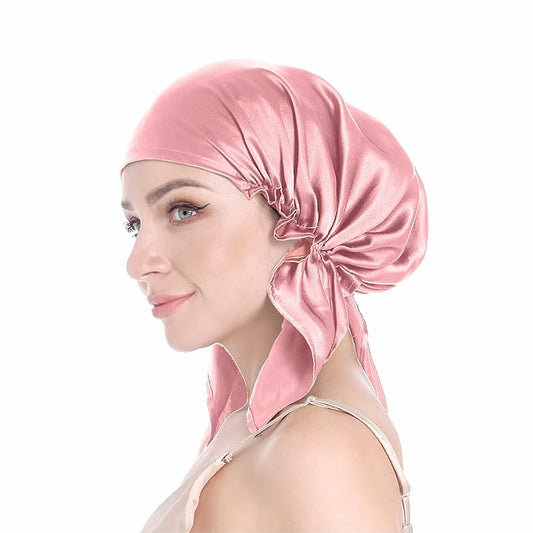 SissiLita 100% Mulberry Silk Bonnet for Sleeping, Large Silk Sleep Cap for Curly Hair, Rose Pink