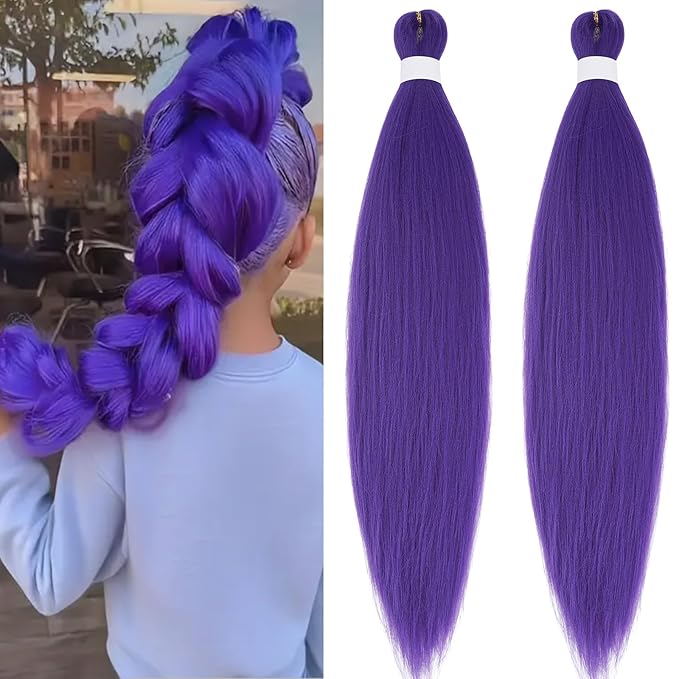 Kids Braiding Hair Pre Stretched Purple Hair Extensions For Braids 26 Inch Long Synthetic Braiding Hair Extensions For Stage Party Halloween Costume Cosplay Knotless Non Toxic Crochet Hair