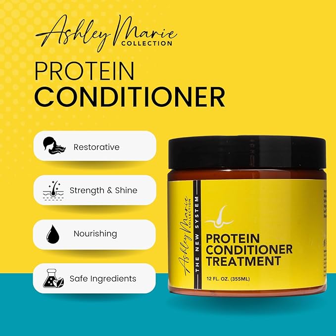 The Hair Diagram - Ashley Marie Protein Conditioner Treatment - Natural Strengthening Conditioner Enriched with Argan Oil & Hydrolyzed Wheat Protein - Color Safe - Paraben & Sulfate Free - 12oz