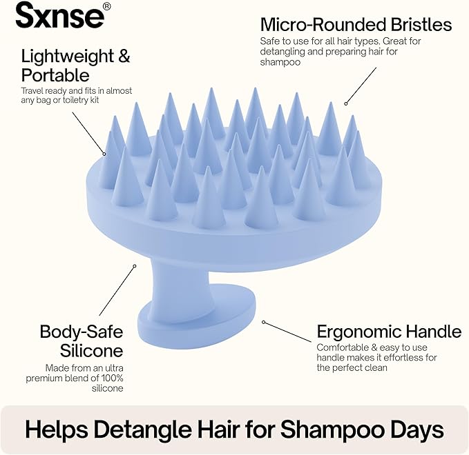 SXNSE - Revive Silicone Scalp Massager, Cherry - Manual Hair & Scalp Scrubber for Dandruff, Buildup, Itch, & Hair Growth - Soft Exfoliating Silicone Bristles for Wet & Dry Hair, Flake-Free Finish