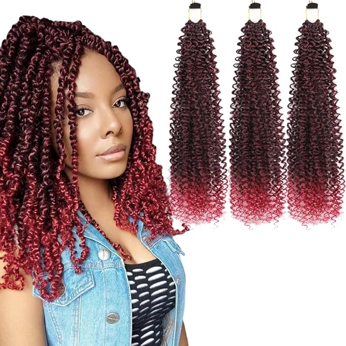 Passion Twist Hair Extensions Black to Burgundy Curly Crochet Hair 12 Inch Short Curly Braiding Hair 3 Packs Ombre Crochet Braids with Curls for Black Women(12",1B900)