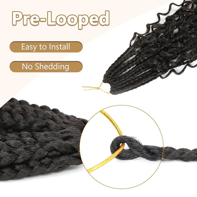 8 Packs Boho Braids Crochet Hair-8 Inch Crochet Box Braids- Bohomian Box Braid Crochet Hair Synthetic Braiding Hair Goddess Box Braids Crochet Hair for Black Women(1B)