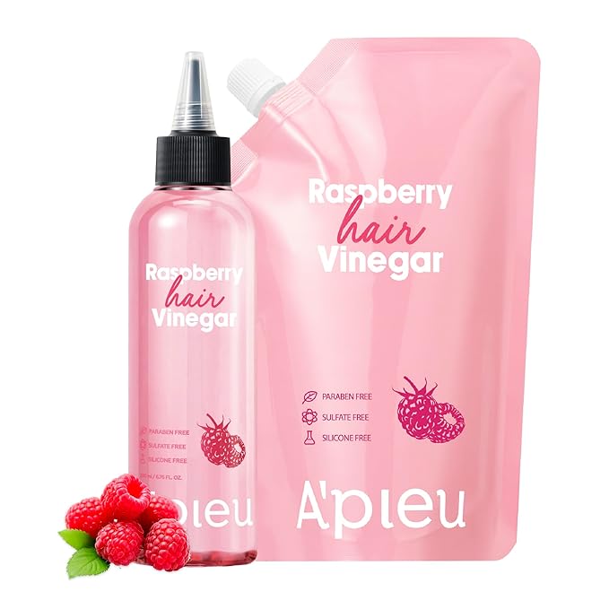 A’PIEU Raspberry Hair Vinegar Rinse & Refill Set – Deep Scalp Clarifying, pH-Balancing Care, Controls Oil & Buildup, Leaves Hair Silky-Soft, Shiny & Fresh | Korean Haircare (6.76 / 13.6 fl oz)