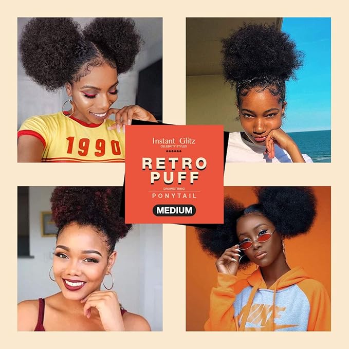 GLAM21USA Afro Puff Drawstring Ponytail Retro Kinky Curly Ponytail Wig Clip in Bun Hair Piece for Black Women Synthetic Hair Extension (MEDIUM, FS1B/30)