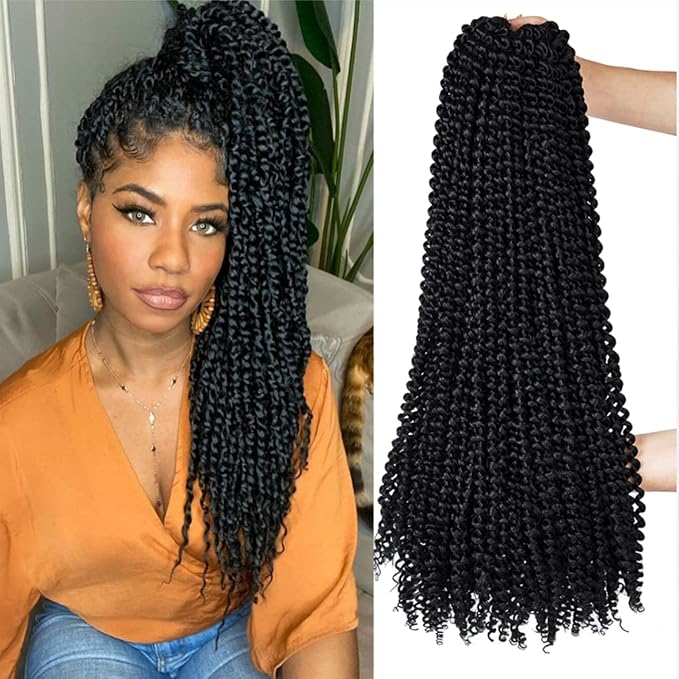 ShowCoco Passion Twist Hair 22 Inch Water Wave Crochet Hair for Black Women Long Curly Passion Twist Braiding Hair for Crochet Braids Hair Extensions(22inch, #1B)