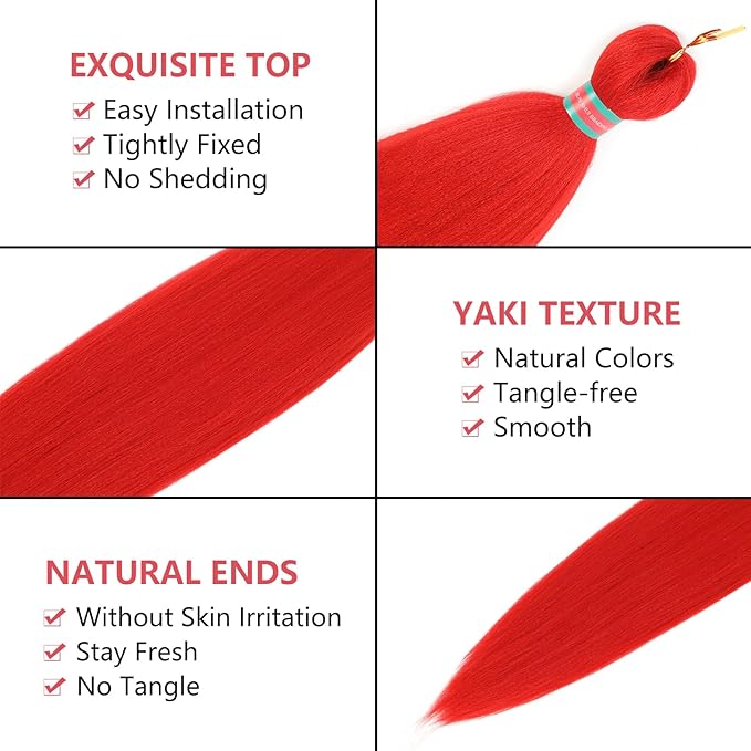 Red-Burgundy Pre stretched Braiding Hair 2 Packs Pre feathered Braid Hair Extensions 30 Inches Hair Braids