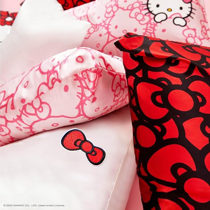Kitsch x Hello Kitty Pillow Case – Pink Kitty Face Toddler Bed Time Satin Pillowcase with Zipper – Soft Cooling Pillow Cover for Hair & Skin – Better Than Silk Pillowcase – King Size 19x36