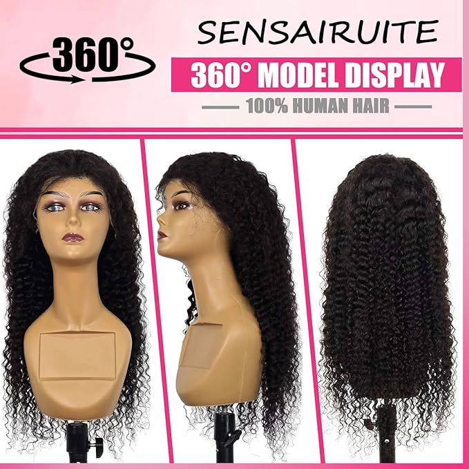 SENSAIRUITE 30 Inch Glueless Wigs Human Hair Pre Plucked Pre Cut 13x4 HD 180% Density Curly Human Hair Wig Wear and Go Glueless Wig Deep Wave Lace Front Wigs Human Hair Frontal Wigs for Women