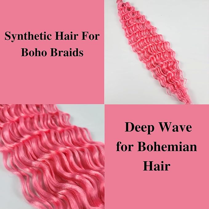 Pink Braiding Hair Pre stretched Boho Hair for Braiding Hair Extensions Kids Short Micro Curl Boho Braids Curly Crochet Bohemian Braids Water Deep Wave Non Toxic Ez Braid Knotless