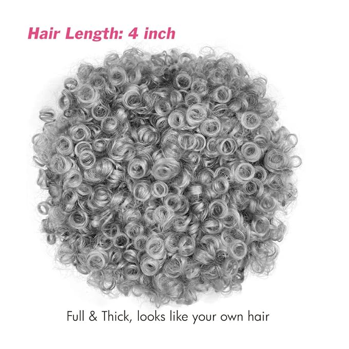 Afro Wigs for Black Women Glueless,Short Kinky Curly Wig with headbands attached Synthetic with 2 Clips(Tgray)