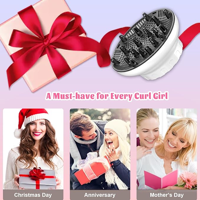 Universal Hair Diffuser for 1.4"-3.1" Blow Dryers, Diffuser Hair Dryer Attachment, Professional Hair Diffuser for Curly Wavy Long Thick Hair, Reduces Frizz & Defines Curls, Home/Travel Use, White