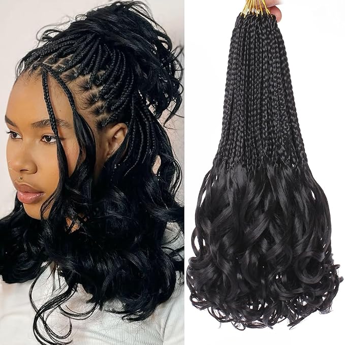 12 Inch French Curl Crochet Braids 9 Packs Black Goddess Box Braids Pre Looped Crochet Hair with Bouncy Curly Ends Synthetic French Curly Braiding Hair for Women