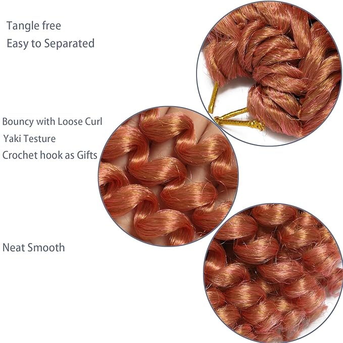 Rose Golden Deep Pink Crochet Hair 60 Strands 2X Ringlet Wand Curl Jamaican Bounce 8 inch Synthetic Pre Looed Crochet Hair Extensions Crochet Braiding Hair 20 Roots (8Inch (Pack of 3), Pink)