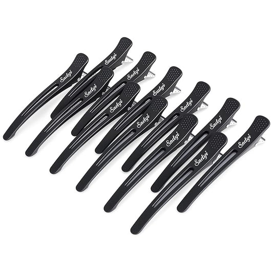 Sndyi Hair Sectioning Clips - Professional Non-Slip Duckbill and Roller Clips for Styling Sectioning, No Crease, 4.3", Black (12 Packs)