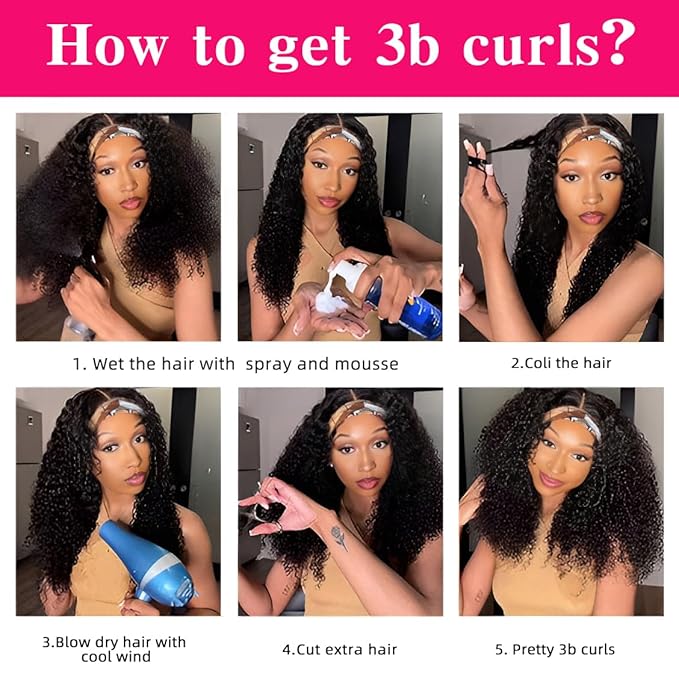 Smoothair Headband Wig Human Hair Kinky Curly Headband Wigs for Black Women Human Hair Wigs Glueless 16 Inch None Lace Front Wigs 150% Density (No Mixed)