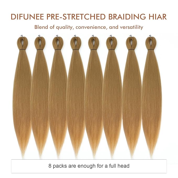 Pre-stretched Braiding Hair - 16 Inch 8 Packs Short Blonde Braiding Hair For Twist or Box Braids, Yaki Texture Hot Water Setting Synthetic Braiding Hair Extensions (16 Inch, 27#-8P)