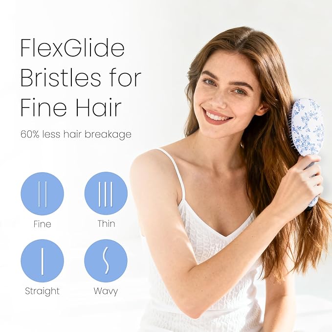 AIMIKE Porcelia Qing Detangler Brush, Pain-Free Detangling Brush with Soft FlexGlide Bristles, No Breakage or Pulling, Paddle Hair Brushes for Women Girls, Fast & Gentle Detangling for Thin Fine Hair