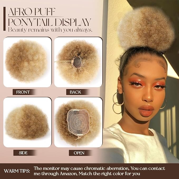 Human Hair Ponytail Kinky Curly #P27-613 Half Honey Blonde Half Bleach Blonde Brazilian Virgin Human Hair Kinky Curly Drawstring Ponytail For Women