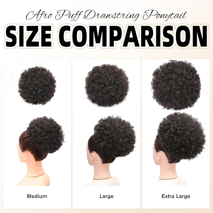AISI QUEENS Afro Puff Drawstring Ponytail for Black Women Curly Hair Ponytail Extension, Black Brown Afro Bun Ponytail Clip on Hair Extensions for Black Women(2#)