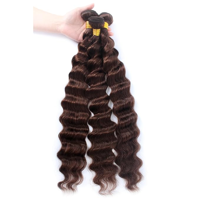 Brown Bundles with Closure Human Hair Loose Wave Human Hair Bundles with Closure (20 22 24+18）12A Brazilian Virgin Hair Light Brown Loose Deep Wave 3 Bundles with 4x4 Closure 4# Color