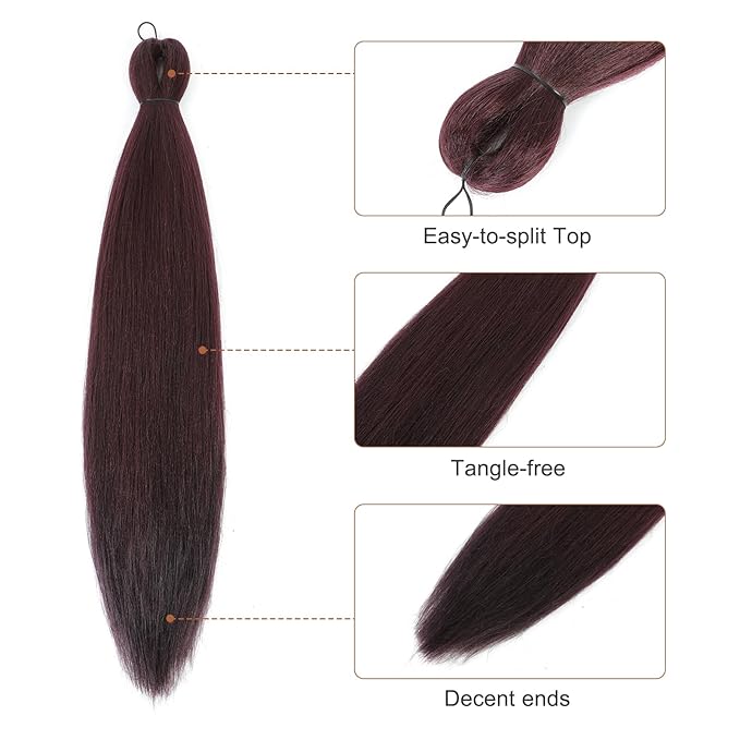 Pre-stretched Braiding Hair - 22 Inch 8 Packs Burgundy Wine Red Braiding Hair For Twist or Box Braids, Yaki Texture Hot Water Setting Synthetic Braiding Hair Extensions (22 Inch, 99J-8P)