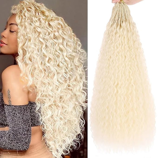 Xtrend 24 Inch Pre looped Brazilian Braids Curly Crochet Hair 8 Packs Water Wave Crochet Hair Afro Kinky Curly Blond Braiding Hair Deep Wave Synthetic Mini Boho Braids For Women(30 Strands/Pack，613#)