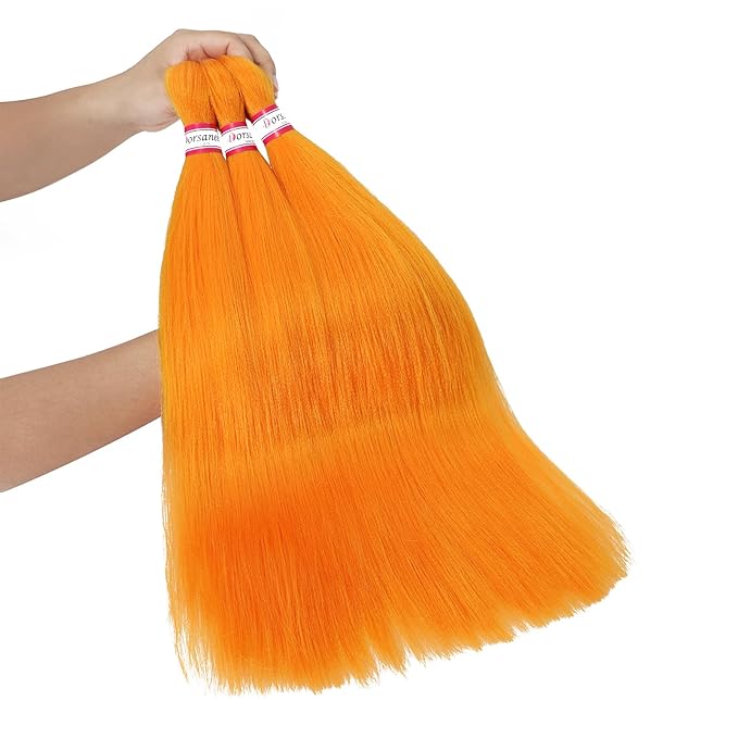 Dorsanee Orange Braiding Hair Pre Stretched 20 Inch 3 Packs Professional Easy Braiding Hair for Crochet Braids Twists Locs Hair Soft Yaki Texture Hot Water Setting Synthetic Hair Extensions