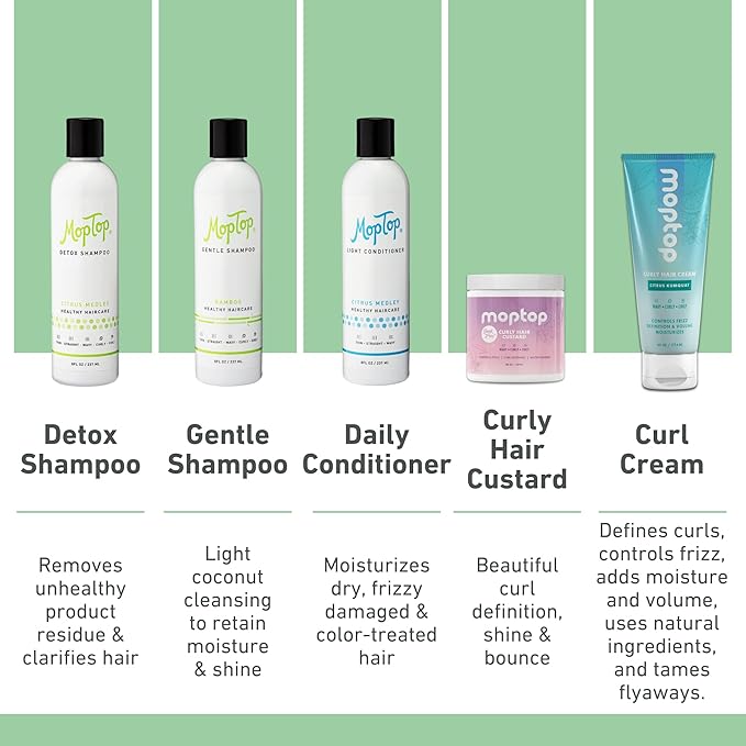 MopTop Curly Hair Treatment Routine - 8 oz Detox Shampoo, Gentle Shampoo, Daily Conditioner, Curly Hair Gel, Moisturizing Lightweight Hold Haircare Bundle